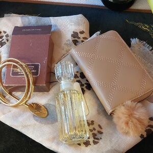 Lot Vintage AVON Goldtone Skinny Belt TASHA PERFUME wallet Scarf